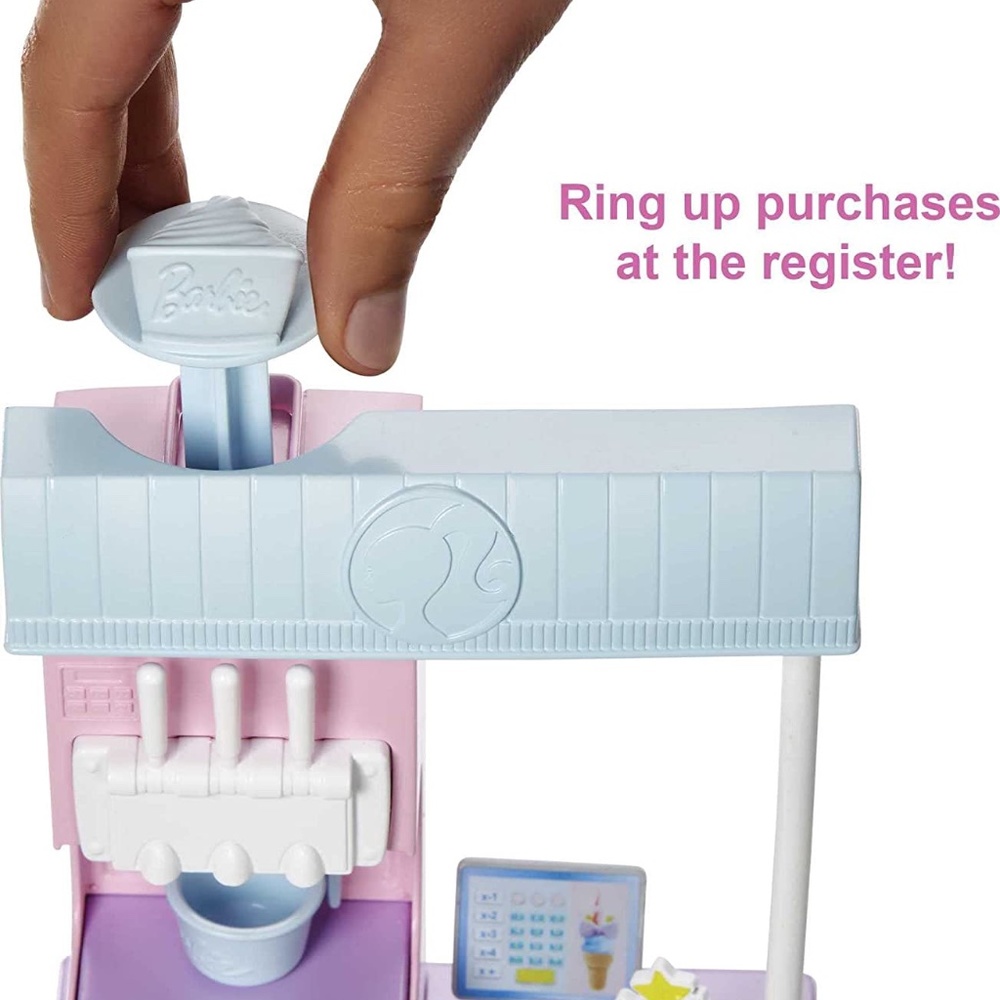Barbie Doll With Ice Cream Shop Play Set Molds Dough Bowls Spoons Cones Register - Picture 2 of 4
